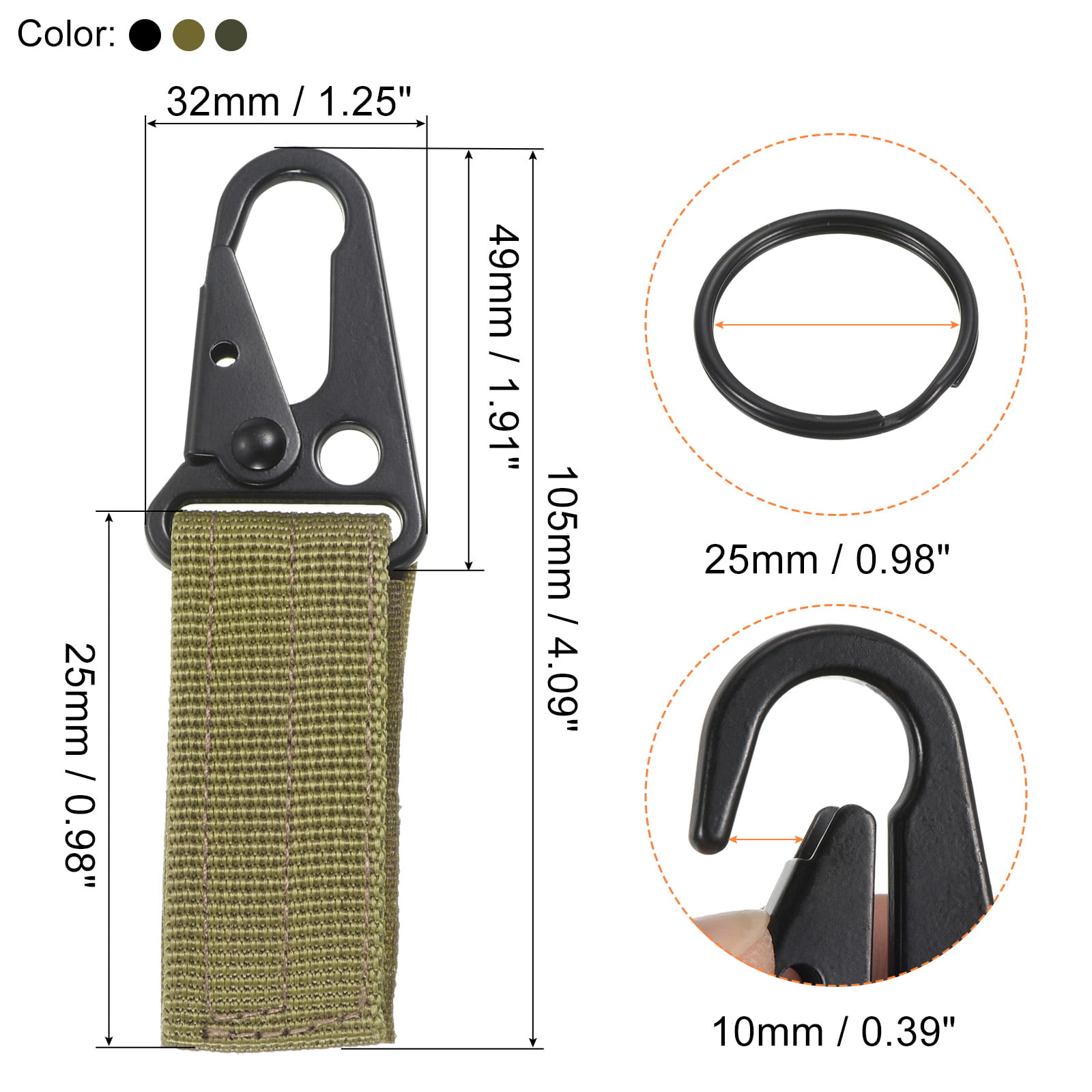 Unique Bargains Belt Keeper Nylon Revolve Keychain Hook Clip Multicolor 3  Pack 