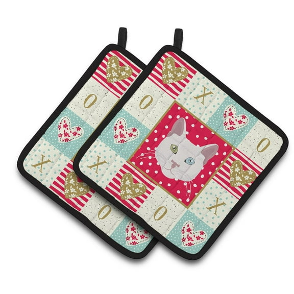 Carolines Treasures CK5123PTHD Khao Manee Cat Love Pair of Pot Holders, 7.5HX7.5W, multicolor