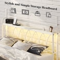 thumbnail image 6 of Metal Bed Frame King Size with LED Lights, Modern Platform Bed with Charging Station, White, 6 of 12