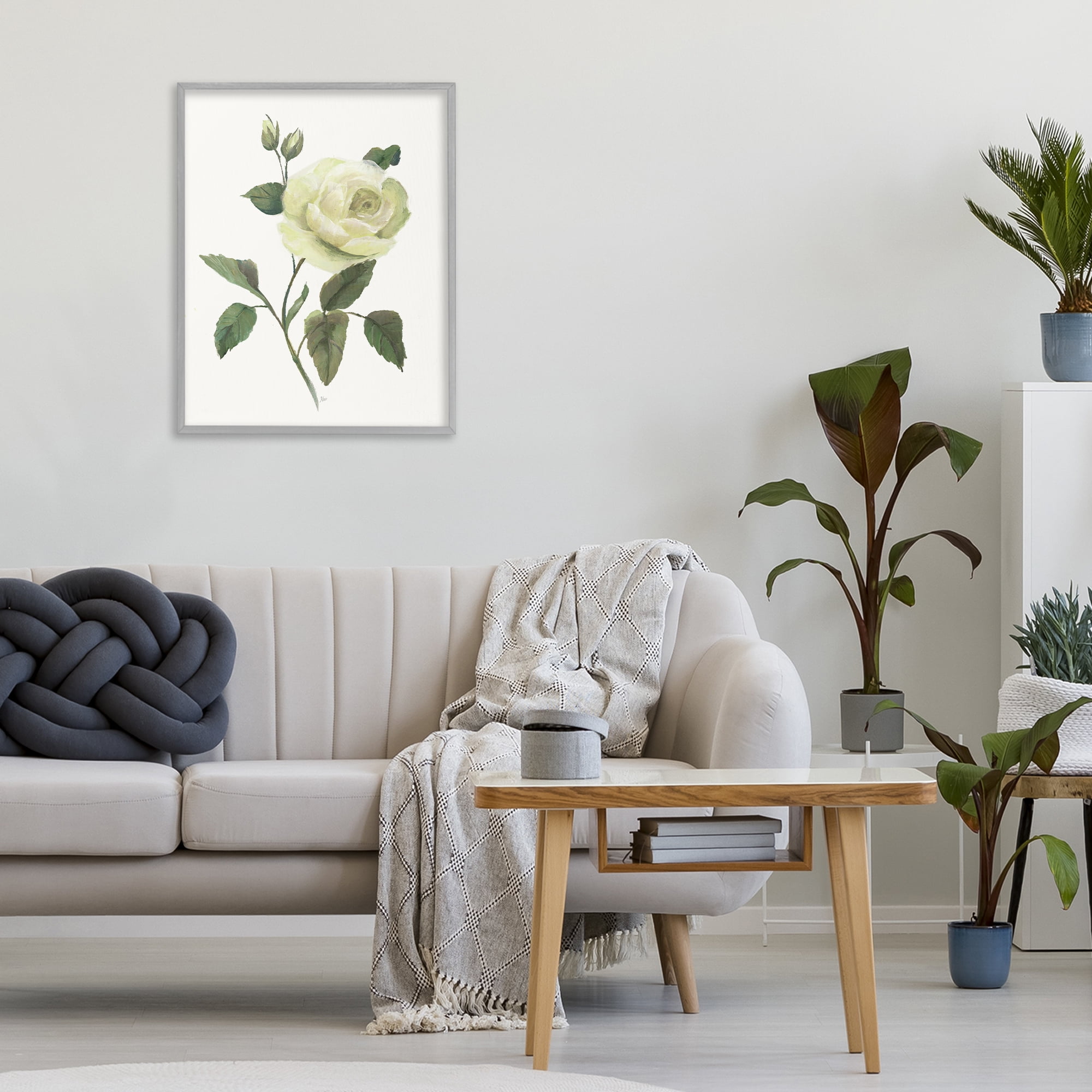 Stupell Industries Cream Garden Rose with Buds Gray Framed Giclee Art, design by Nan