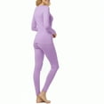 thumbnail image 2 of Women’s Warm Microfiber Long John Pajama Thermal Set – Fleece-Lined Base Layer Shirt & Pants for Winter, Ski, Cold Weather Layering & Sleepwear, Purple, Large, 2 of 2