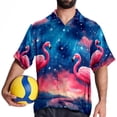 thumbnail image 4 of Starry Sky Flamingo Men's Short Sleeve Printed Poplin Shirt with Spread Collar Tops - Casual Button Down Summer Beach Shirt for Men and Women, 4 of 6