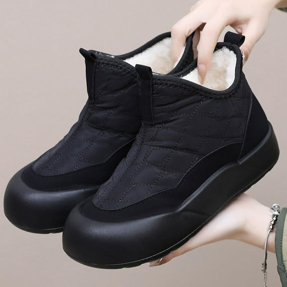 vokkrv Women's Winter Snow Boots Ankle Booties Slip-Ons Shoes Lightweight Waterproof Warm Fleece Lining Black 6