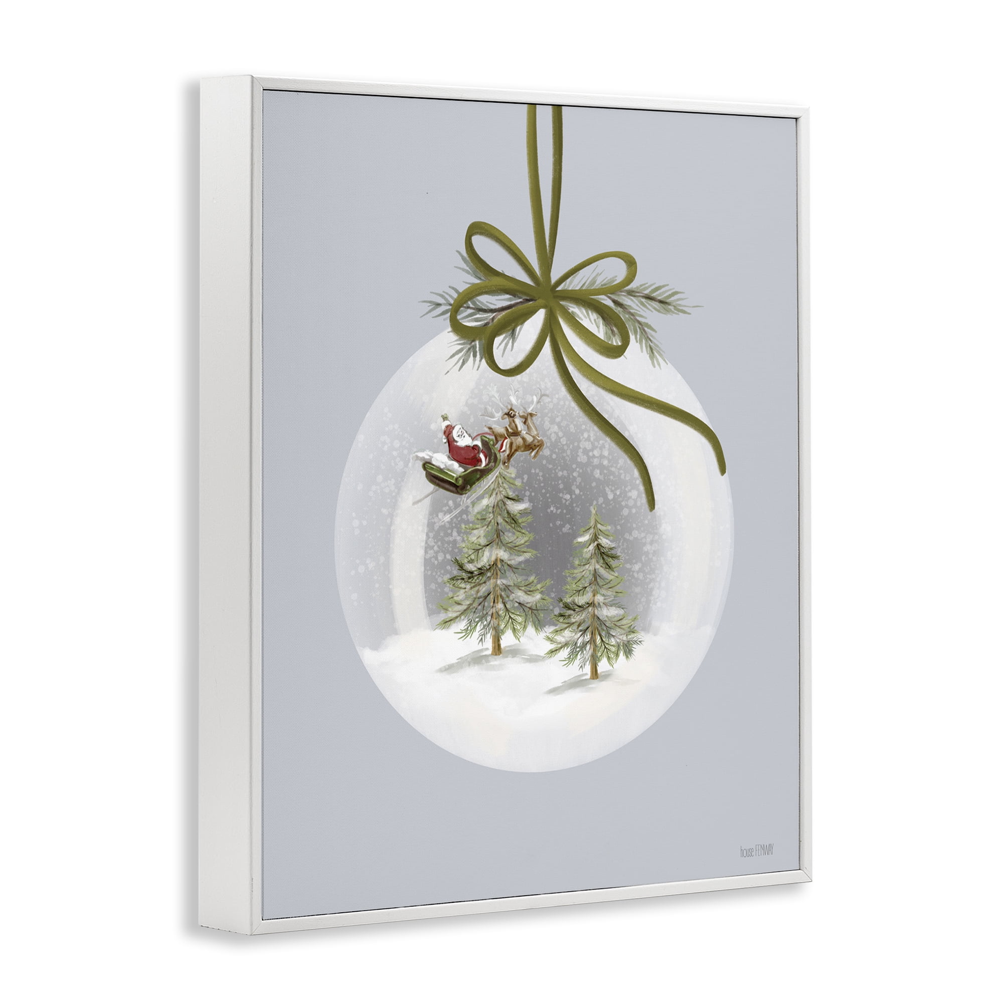 Stupell Industries Santa Sleigh Snowglobe Holiday Painting White Framed Art Print Wall Art, 16 x 20