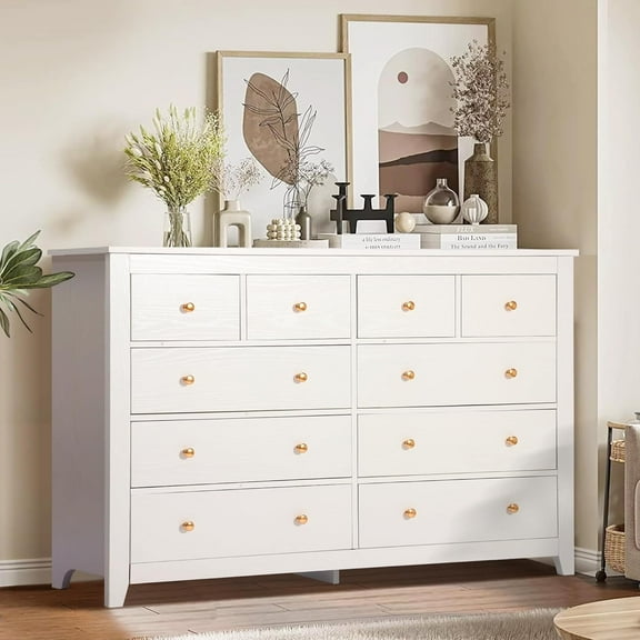 Haverchair 10 Drawer Dresser for Bedroom,Wood Chest of Drawers with Smooth Metal Rail,Large Dressers,Modern Bedroom Dressers with 10 Drawers Cabinet TV Stand (White)