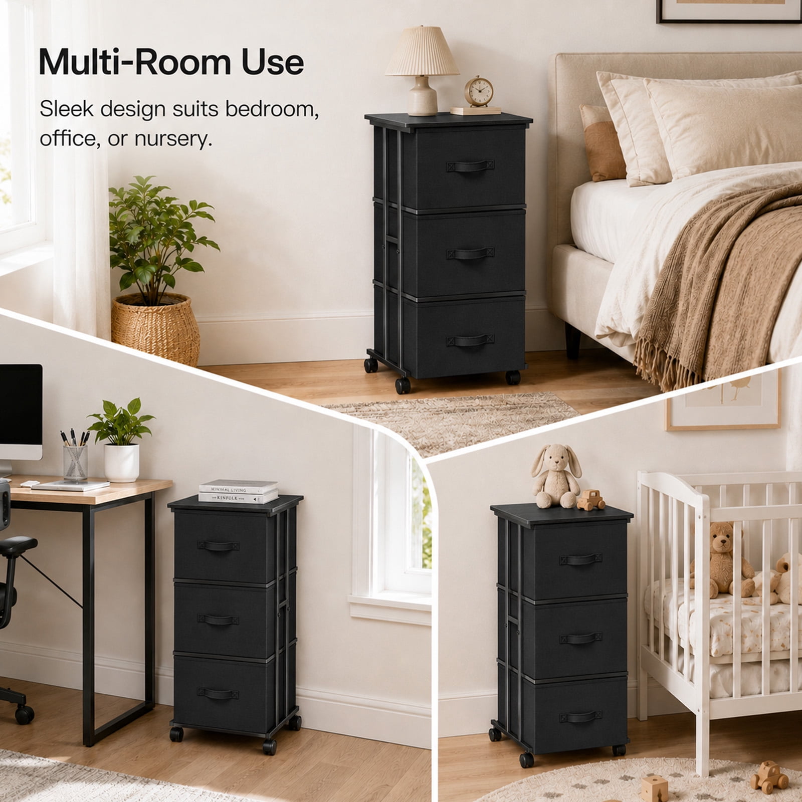 Alvantor Fabric Dresser 3 Drawer Storage Chest, Rolling Storage Tower, Vertical Storage Unit for Bedroom, Closet, Office