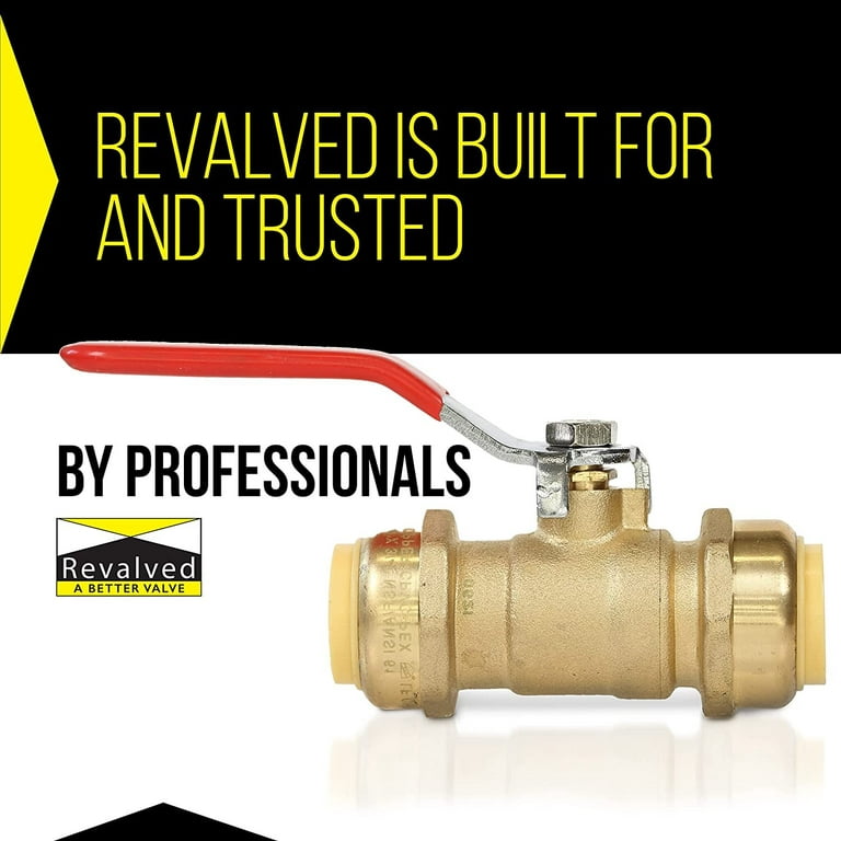 Revalved Push Ball Valve, Lead-Free Brass Water Shut Off Valve, Push-To- Connect Heavy Duty Female Push Valve, Plumbing Brass Fitting Compatible  With COPPER, PEX, CPVC, HDPE & PE-RT Pipes, 10 pk, 1/2 