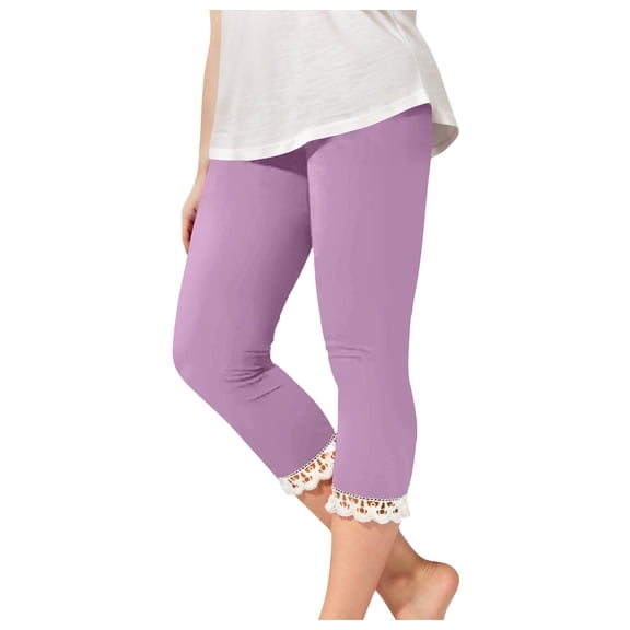 Mercatoo Girls Lace Trim Leggings Stretchy High Waisted Yoga Cropped Cute Summer Lightweight Dance Tights 2 13Y