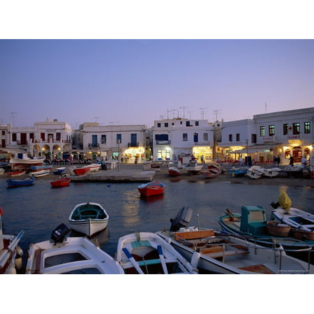 Boats in Harbour at Dusk, with Shops and Restaurants of Mykonos Town in the Background, Greece Print Wall Art By Fraser (Best Greek Restaurant In Atlanta)