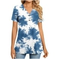 thumbnail image 2 of ClodeEU Women's V-Neck Printed Short Sleeve Shirt with Button ,Casual Trendy Tunic Blouse Navy^,Womens Plus XXXL, 2 of 7