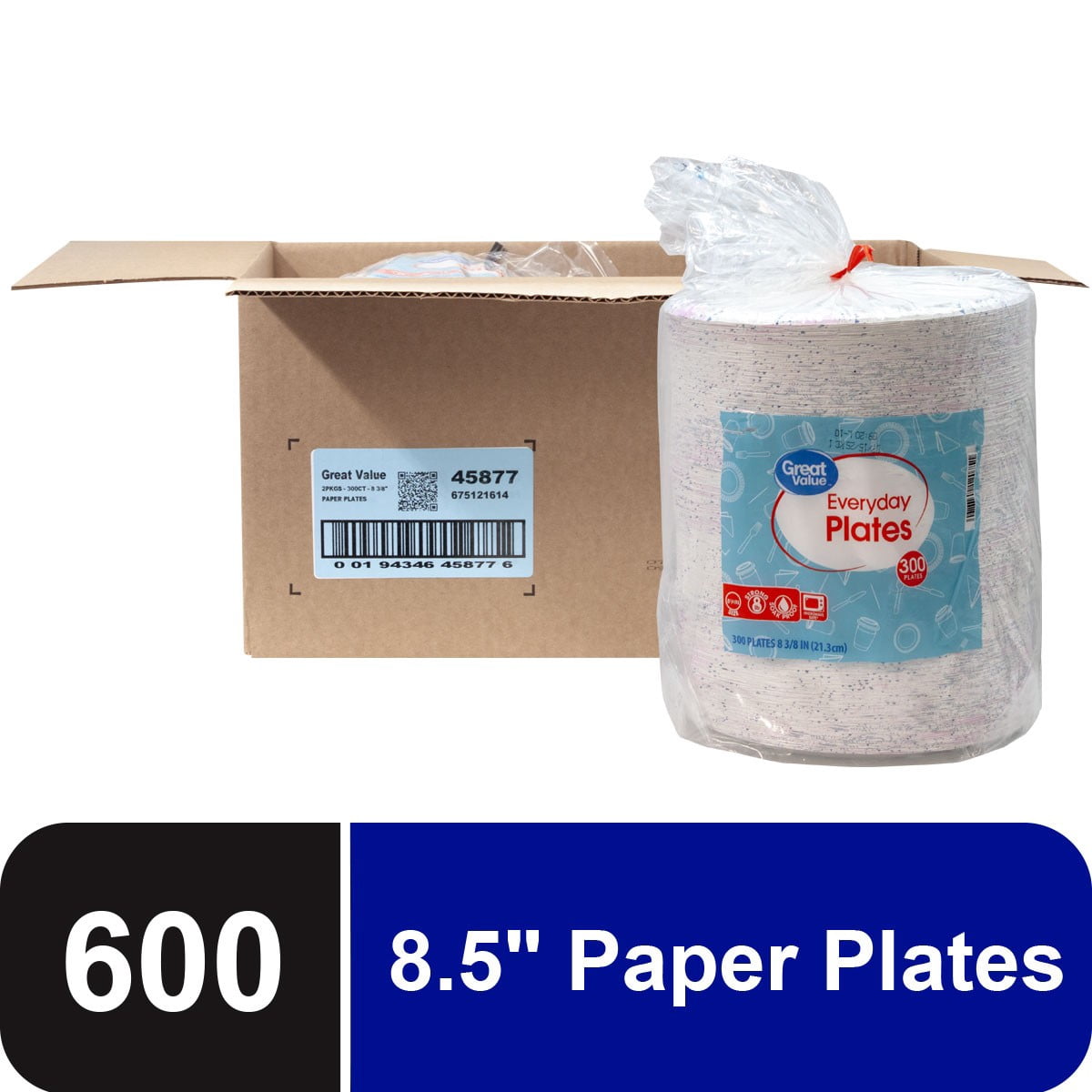 Great Value Everyday Disposable Paper Plates, 600 Count