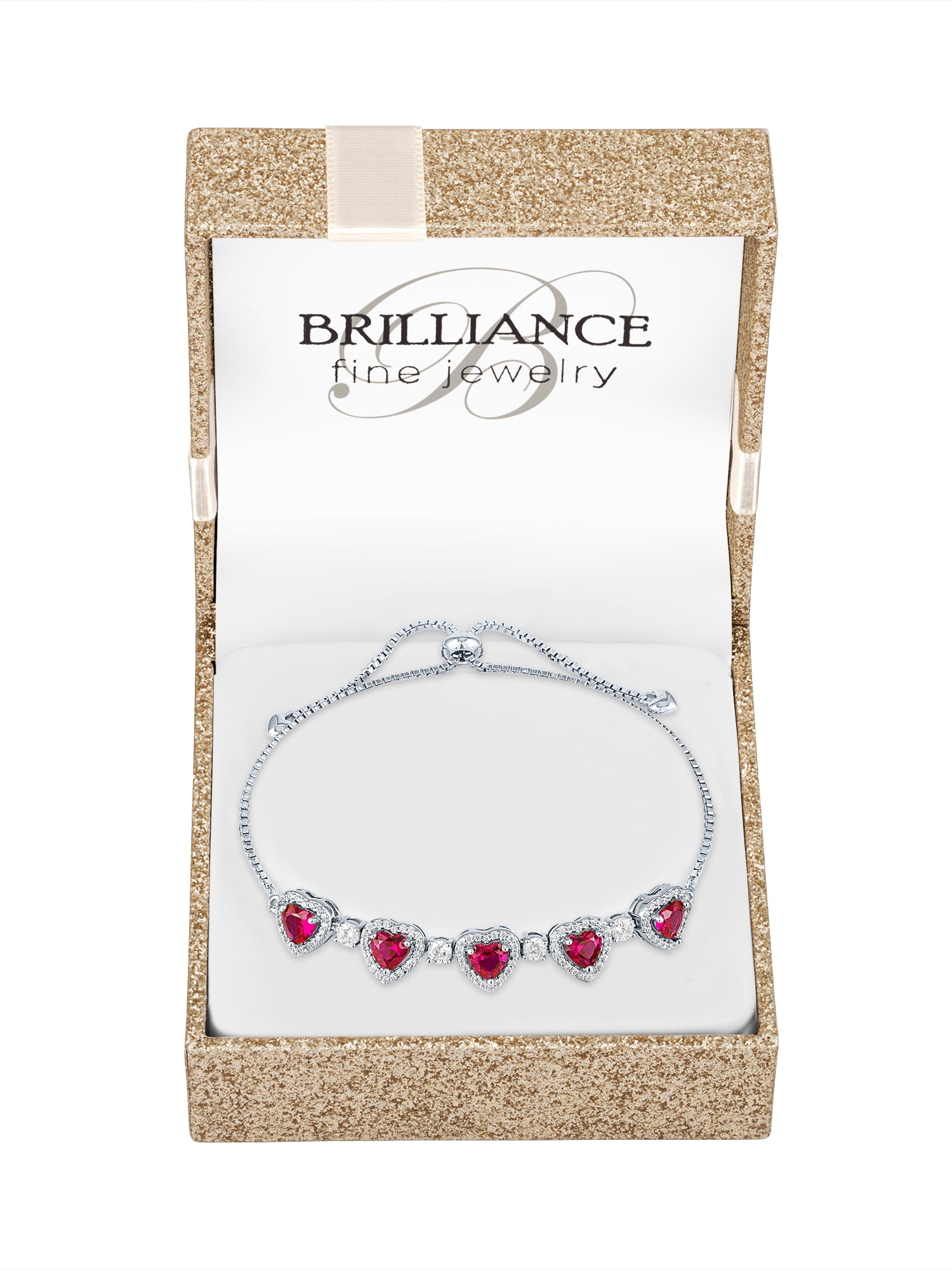 Ladies Brilliance Fine Jewelry Sterling Silver Plated Simulated Ruby and CZ Adjustable Bracelet