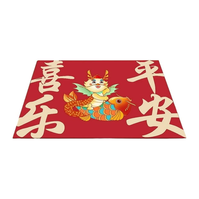 Felpudo de interior rojo grueso decorativo lavable antideslizante Año Nuevo chino Estilo D