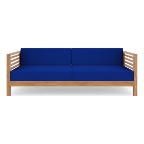 Curated Maison Sylvie 3-Person Teak Outdoor Sofa with True Blue Cushions