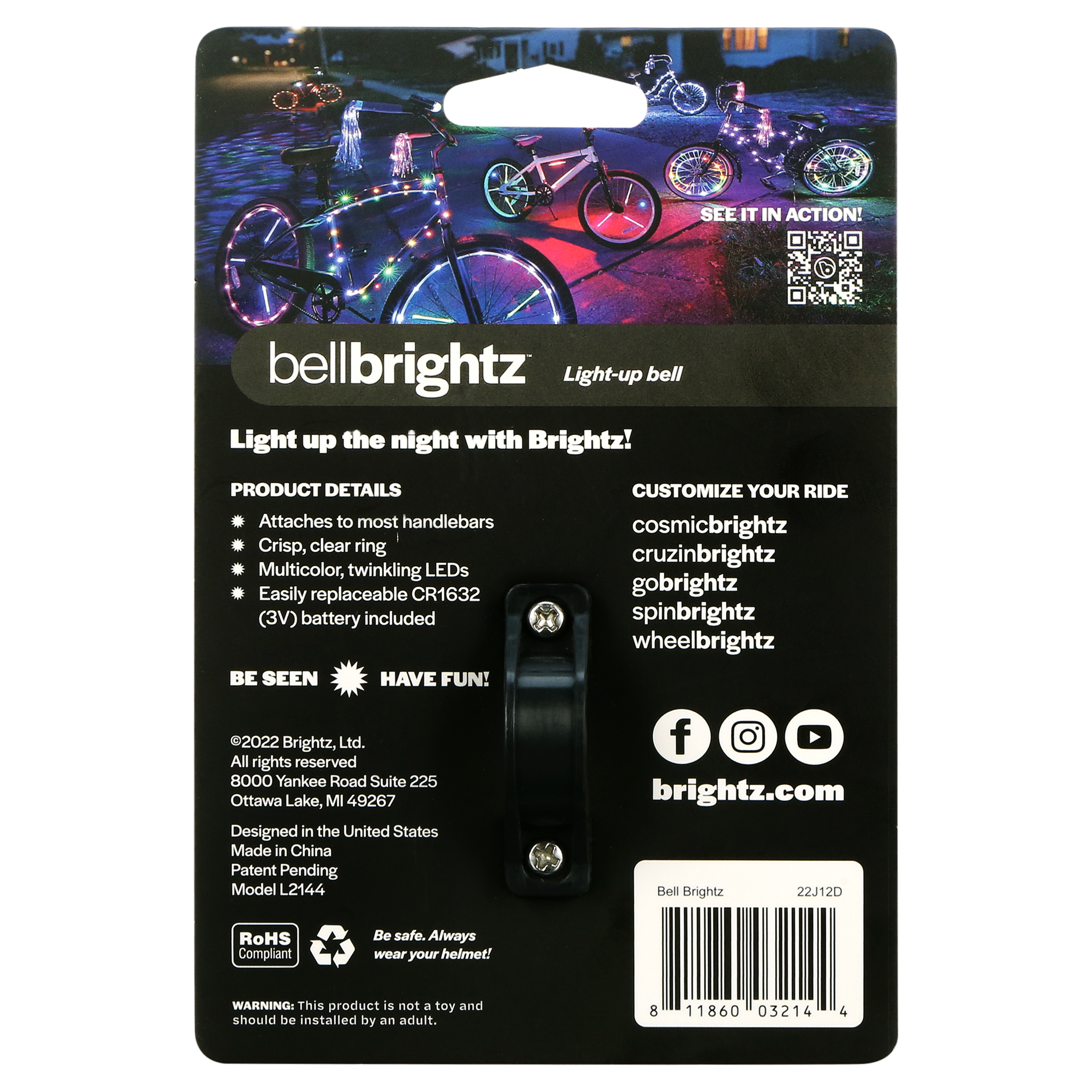Brightz Black Bicycle Bell with Lights, Product Length 2.5 in, Weight .25 lb, 1 Count, Multi-Color