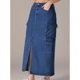 thumbnail image 6 of DARING DIVA Women's Front Split Flap Pockets Maxi Denim Skirt L Dark Blue, 6 of 7