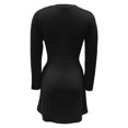 thumbnail image 4 of DHFJKG Womens Sweaters Dress Bohemian Knit Ribbrd Solid Color Long Sleeve Round Neck Mini Dress With Pockets Versatile Dresses, 4 of 5