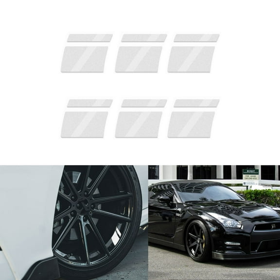 Xotic Tech 6Pcs Car Exterior Reflective Sporty Racing Style Tire Rim Stickers, Automotive Wheels Hub Hash Stripes Decals Safety Warning Decoration Accessories Set, For Size 18-21 Inch Wheels - Silver