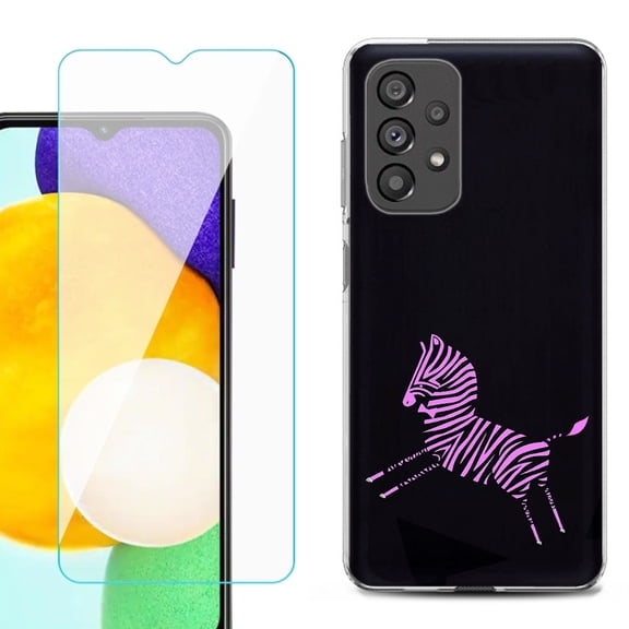 Slim-Fit Gel TPU Phone Case for Samsung Galaxy A23 5G, with Tempered Glass Screen Protector, by OneToughShield ® - Zebra Running