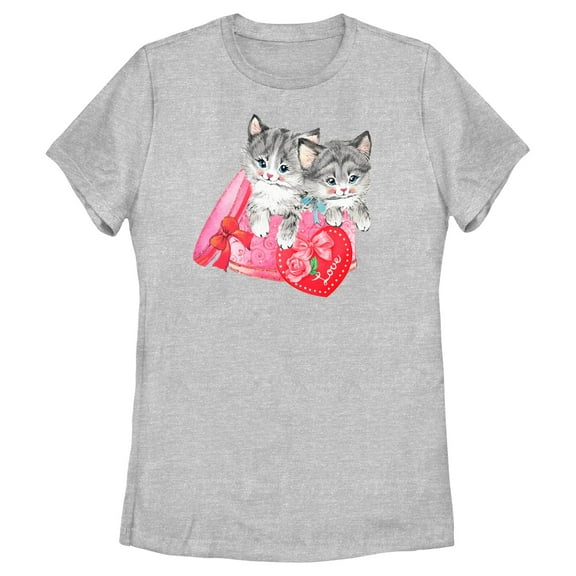 Women's Lost Gods Kitties Heart Shape Box Graphic T-Shirt