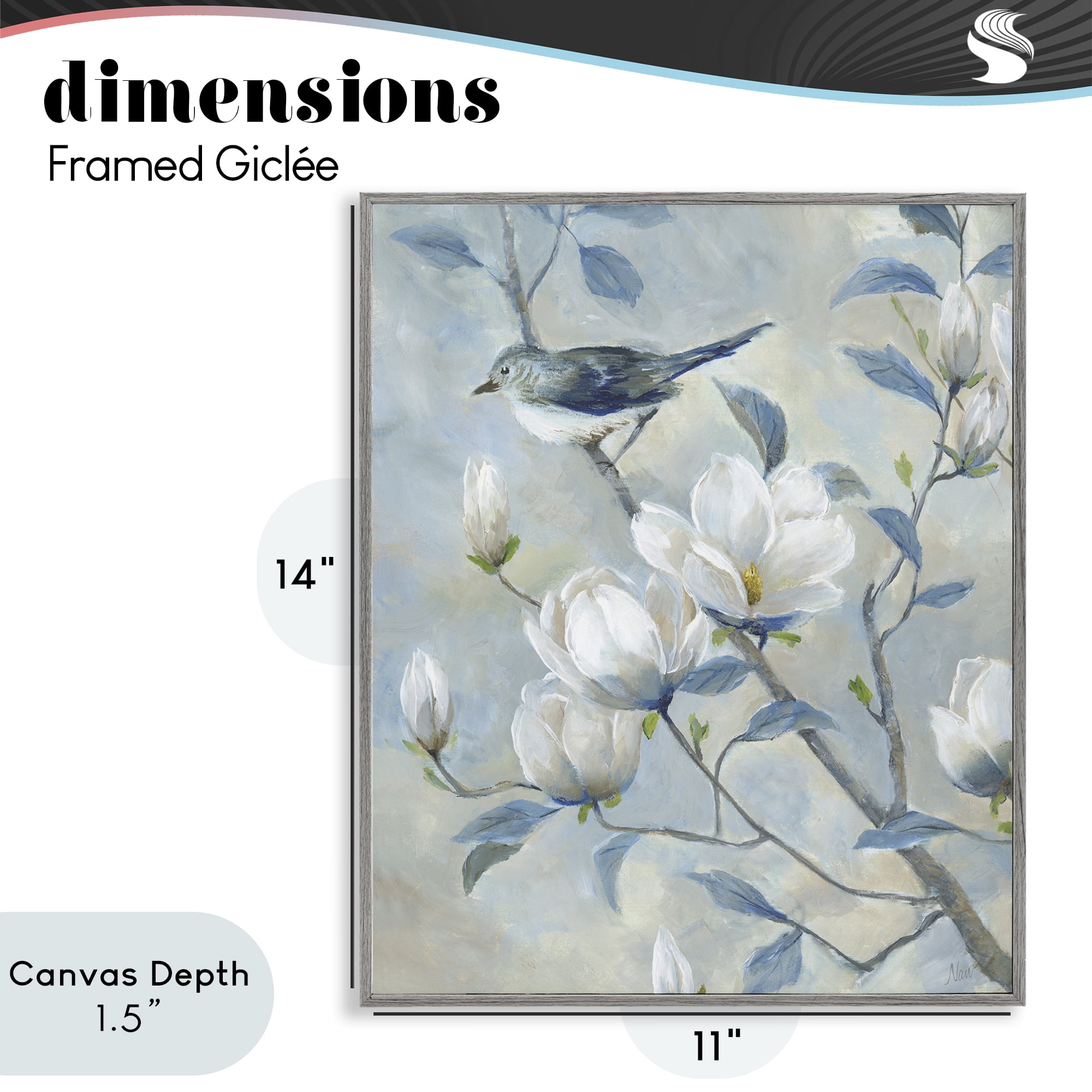 Stupell Industries Blue Bird in Magnolia Tree Gray Framed Giclee Art, design by Nan