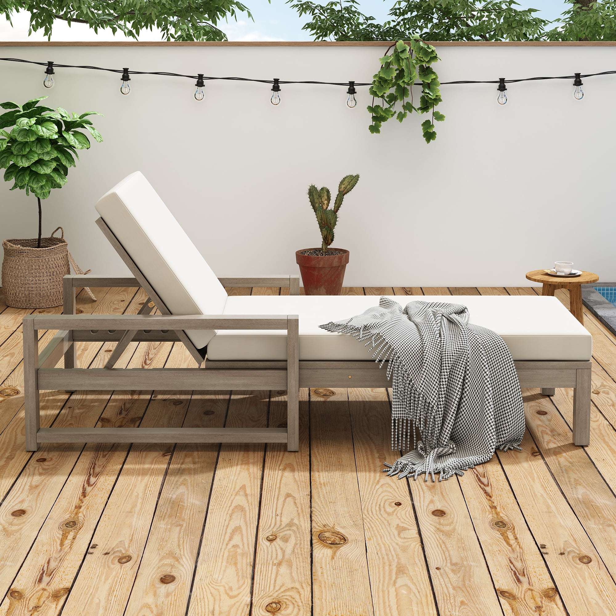 Cushioned 5 Position Lounge Chair, Outdoor Patio Recliner with Soft Pad for Backyard Deck, Gray
