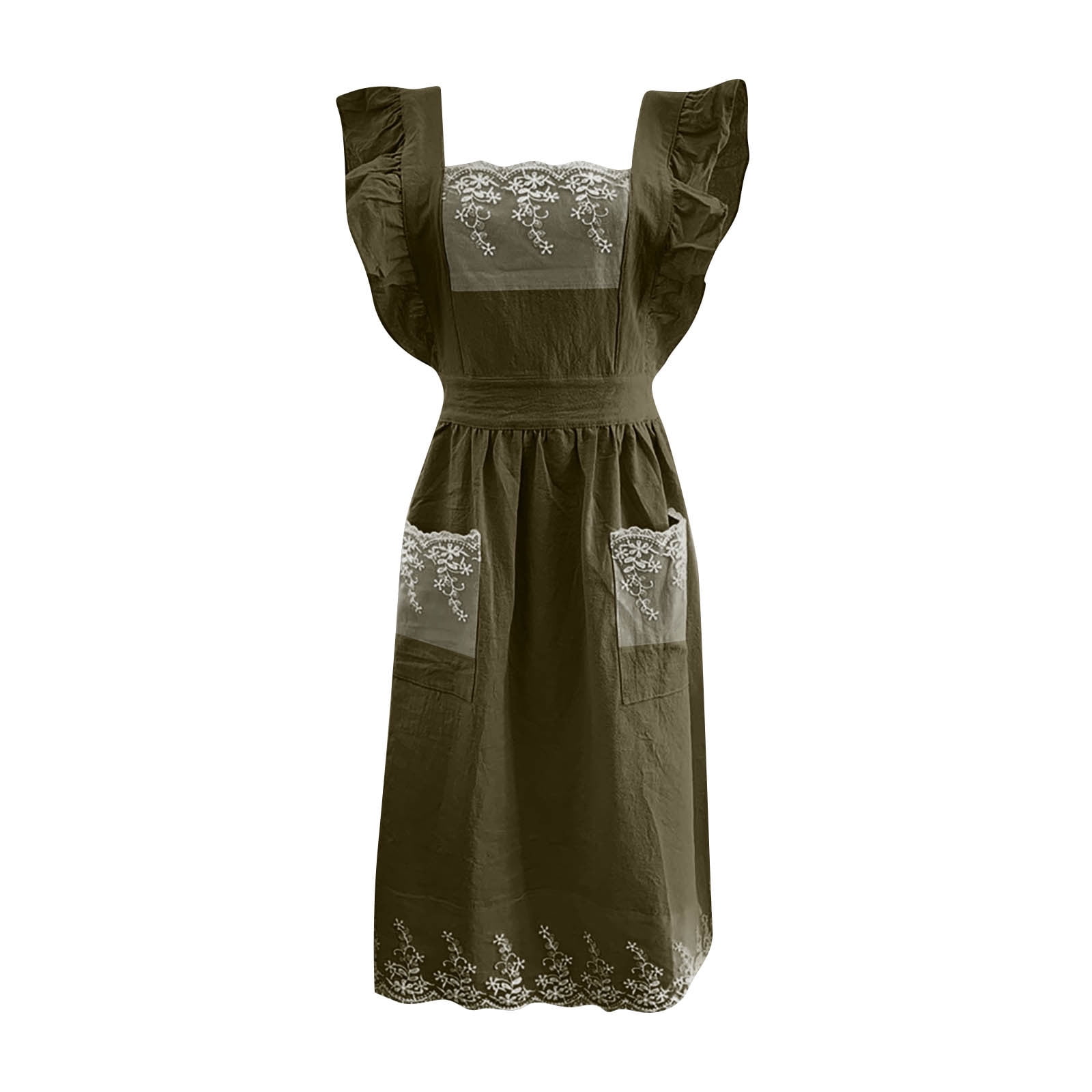 yujian Kitchen Essentials Women's Baking Apron Women's Ruffles And Roses Apron For Baking, Cooking & Crafts For Women's Army Green