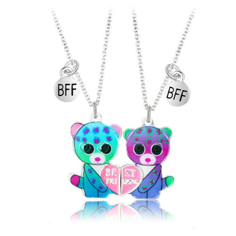 2x Matching Necklace for Best Friends Personalized Magnet Heart Pendant Necklace Engraved Gift for Kid Children, Girl's, Grey Type