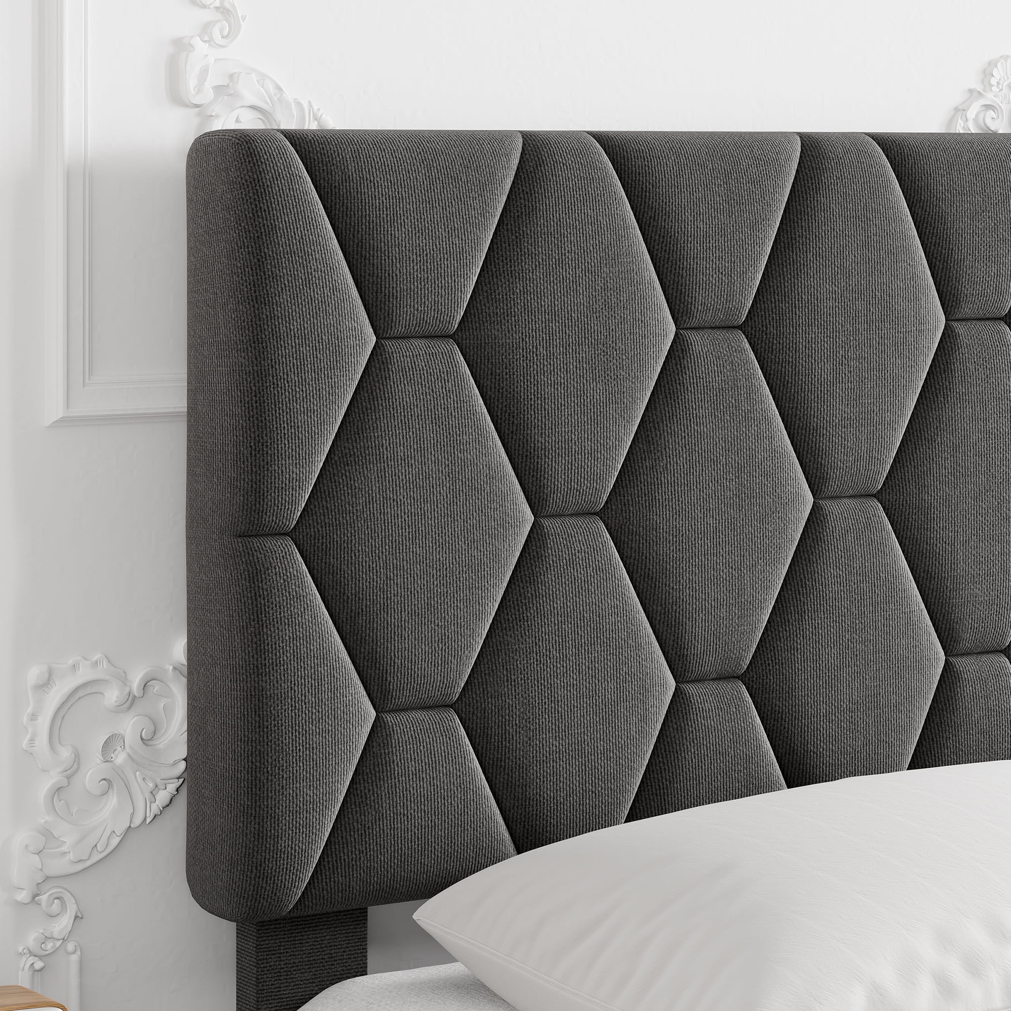 Twin/Full/Queen/King Size Bed Frame with Adjustable Headboard, Upholstered Linen Platform Bed Frame with Solid Wooden Slats Support No Box Spring Needed, Noise-Free, Easy Assembly, Grey