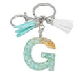 thumbnail image 1 of Green Tassel Letter Keychain, Crystal Drop Glue, Gold Foil, Stone Jewelry, Pendant, Bag, Keychain, 1 of 2