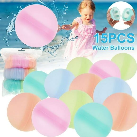 15PCS Water Balloons Reusable Water Splash Ball Silicone Summer Water Toy Self Sealing Water Fight Balloons Soft Water Game Beach Toy Quick Fill for Boys Girls Adults
