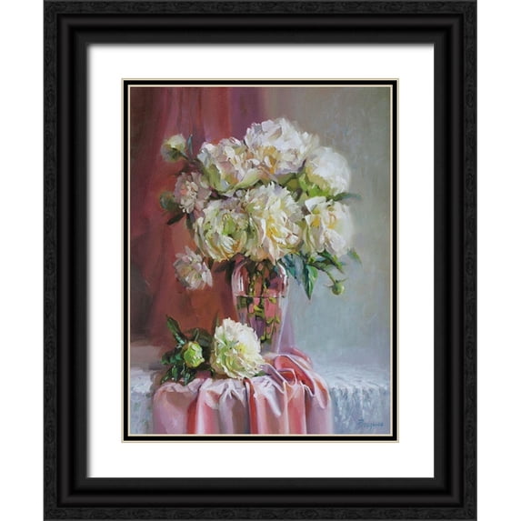 Rogozina, Svetlana 19x24 Black Ornate Wood Framed with Double Matting Museum Art Print Titled - White Peonies