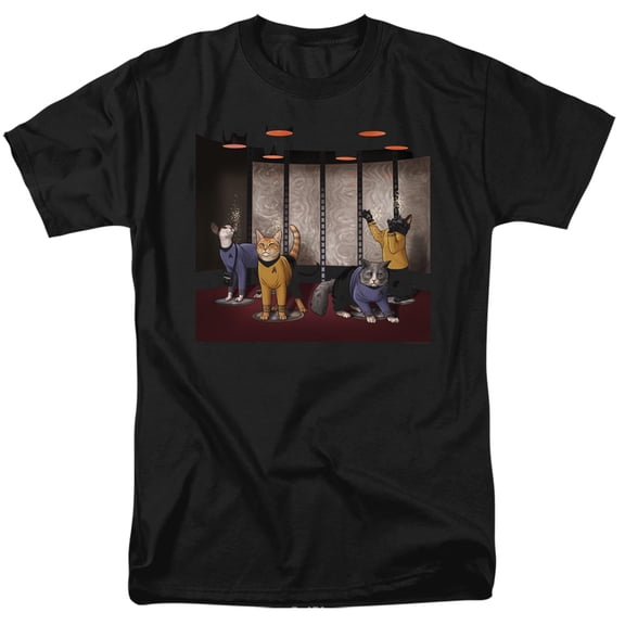 Star Trek Beam Meow Up Adult 18/1 T-Shirt Black