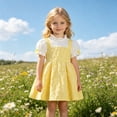 thumbnail image 2 of Gunia Baby Girls Dress Short Sleeve Elegant Lace Bow School Style Dress Party Gown Yellow Dress For Girls 0-3 Years, 2 of 7