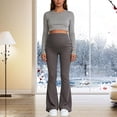 thumbnail image 5 of zaveiop Maternity Flare Leggings Pockets Workout Yoga Bootcut Pregnancy Womens Pants over the Belly (Grey, L), 5 of 5