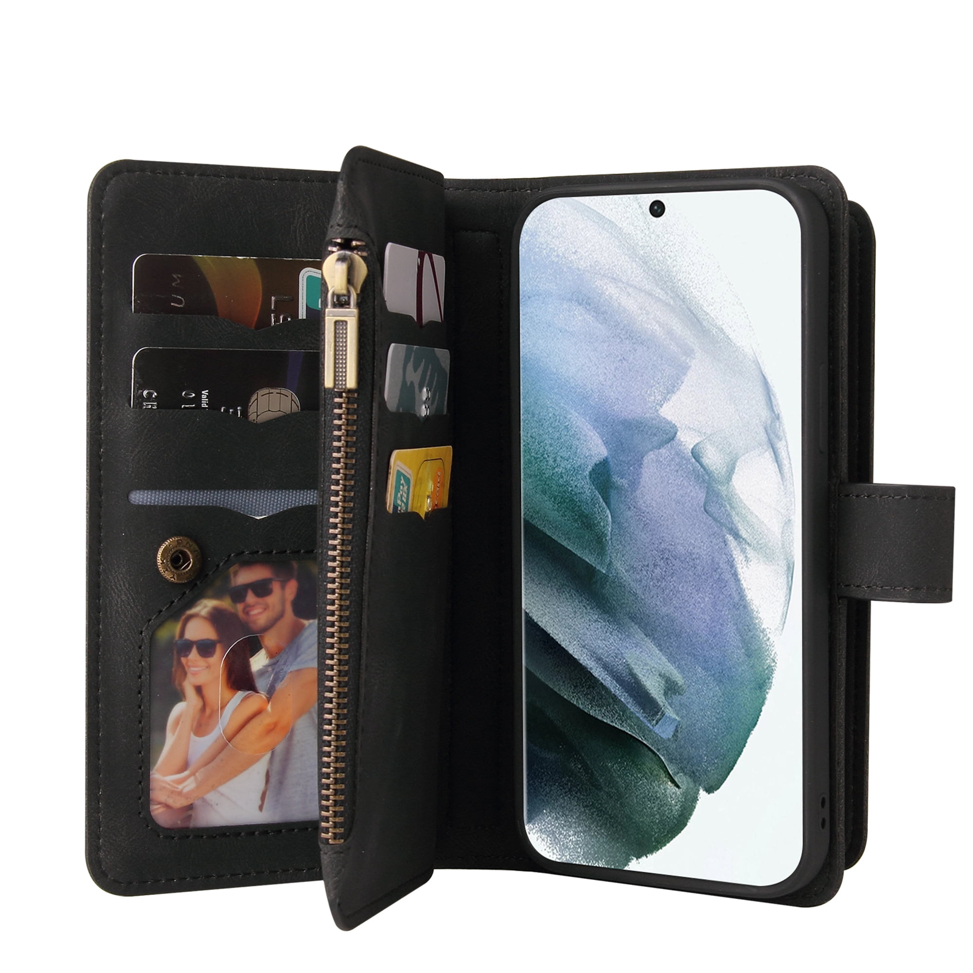 Phone Case for Samsung Galaxy S24 Ultra, S24 Ultra Wallet Case, Luxury Folio Flip Leather Cover [Zipper Pocket] [Wrist Strap] [Kickstand] for Samsung Galaxy S24 Ultra, Black