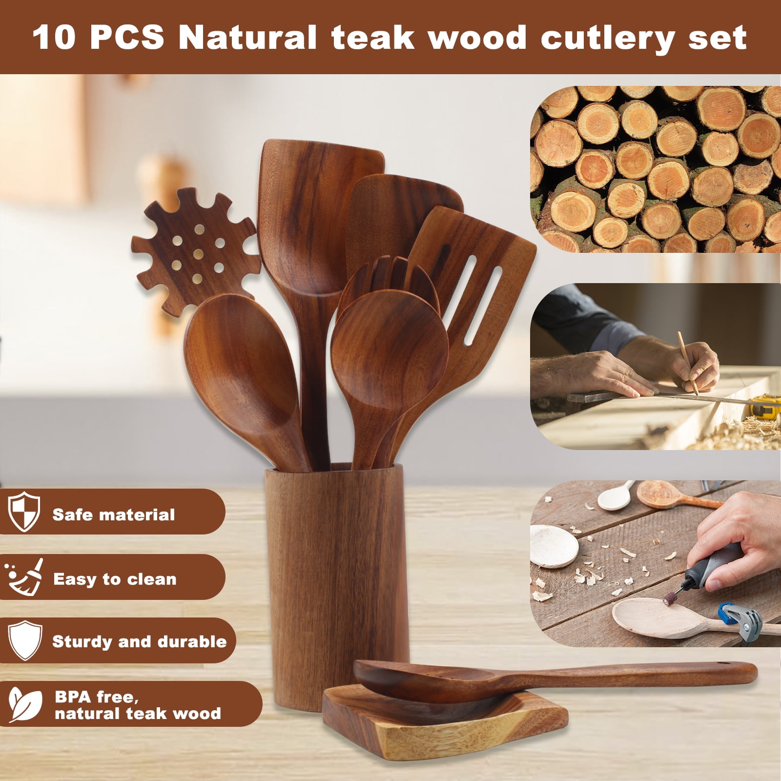 Guirnd 18 Pcs Wooden Spoon for Cooking,High Temperature Non-Stick Teak Wooden Cooking Utensils Set, Smooth Comfortable & Sturdy Durable Wooden Kitchen Utensils for Everyday Baking,Cooking