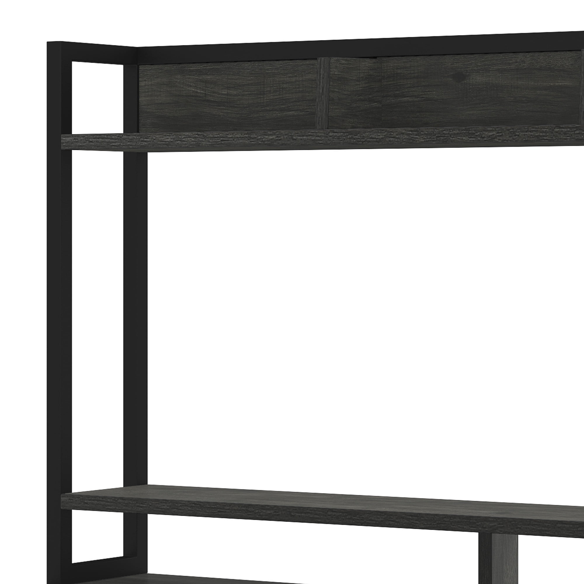 Uforic 59.1 Inch Rustic Brown Computer Desk with Hutch & Drawers with RGB LED Light Strip Multi-Shelf Storage with Sturdy Metal Frame, Gray