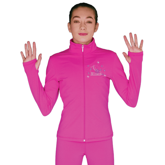 Chloe Noel JT811 Solid Fleece Fitted Elite Figure Skating Jacket w/ Skate/Blue Snowflakes Crystals Combination