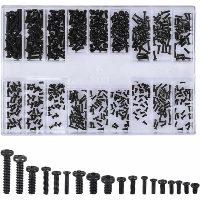 500 tornillos para gafas, kit de tornillos universales de cabeza redonda para computadora portátil M1.2 M1.4 M2, color negro-