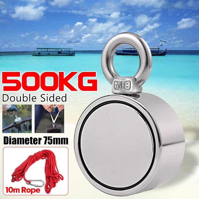 500kg 75mm Strong Magnet  Fishing Metal Detector 10m Rope Double Side Neodymium 