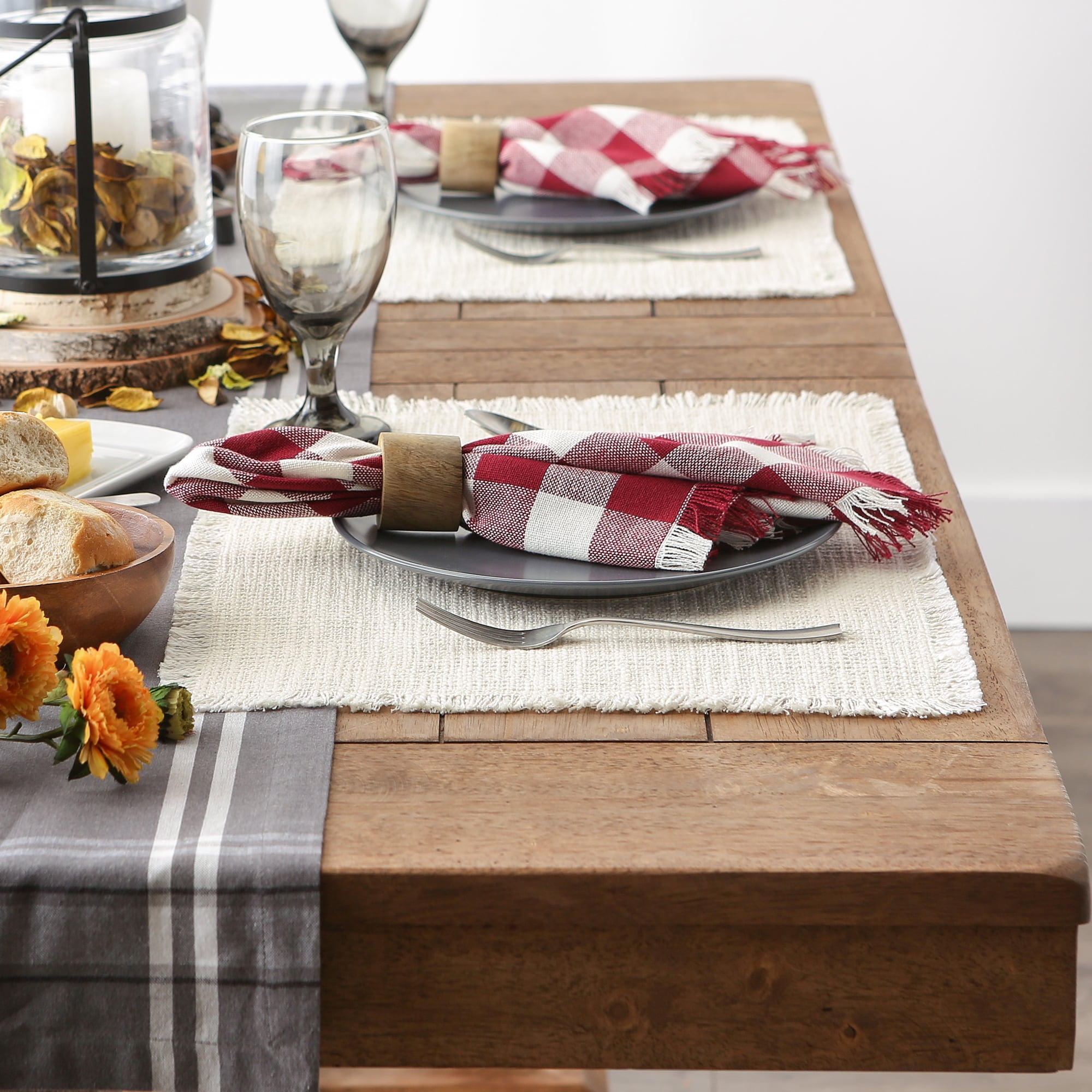 DII Cream Sugar Basket Fringe Stripe Placemat Set/6