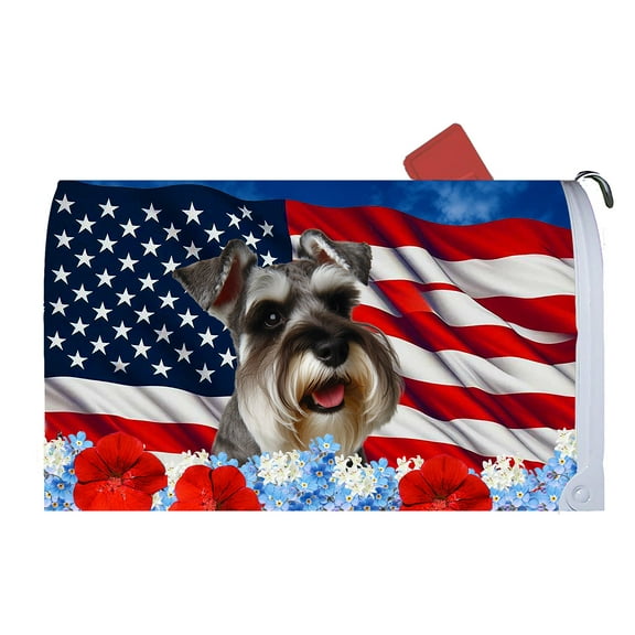 Schnauzer Grey Uncropped - Best of Breed Patriotic Dog Breed Mail Box Cover