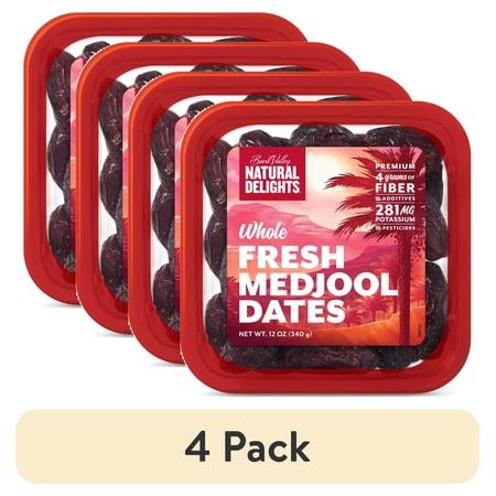 (4 pack) Natural Delights Bard Valley, Whole Fresh Medjool Dates, 12 oz