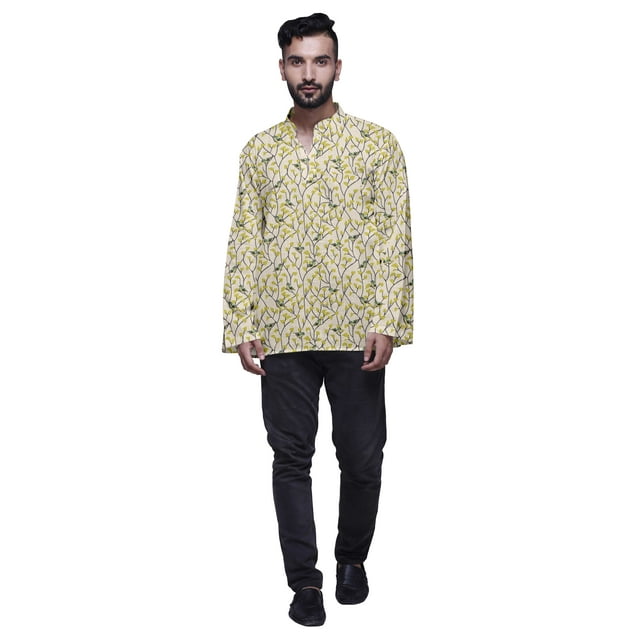 Atasi Kurta Décontractée à Col Chinois Imprimé Chemise Ethnique pour Hommes Kurta Courte Tunique