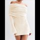 thumbnail image 4 of Vestido Elegante Tipo Suéter de con Hombros Descubiertos para Mujer, Ajustado, de Larga y Crochet Albaricoque S, 4 of 7