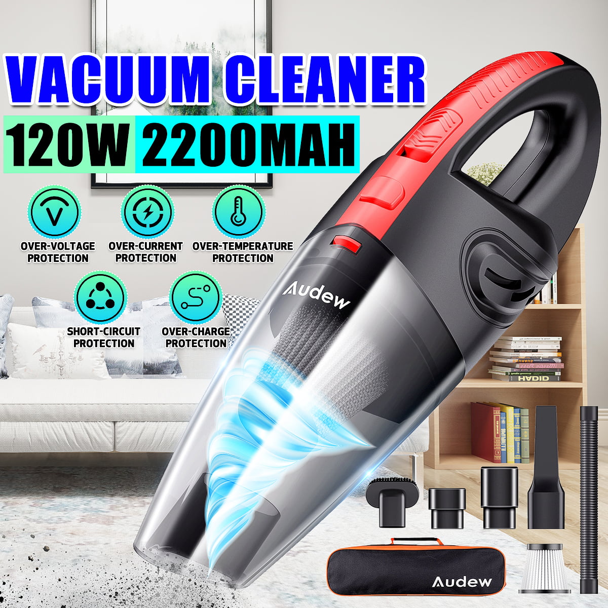 120W Handheld Vacuum Cleaner Cordless Car Lightweight Vac Rechargeable Hover Pet 