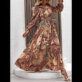thumbnail image 4 of Vestido Informal de Otoño con Estampado Floral, Escote en V y Corte A para Mujer, Larga, Estilo Marrón S, 4 of 9