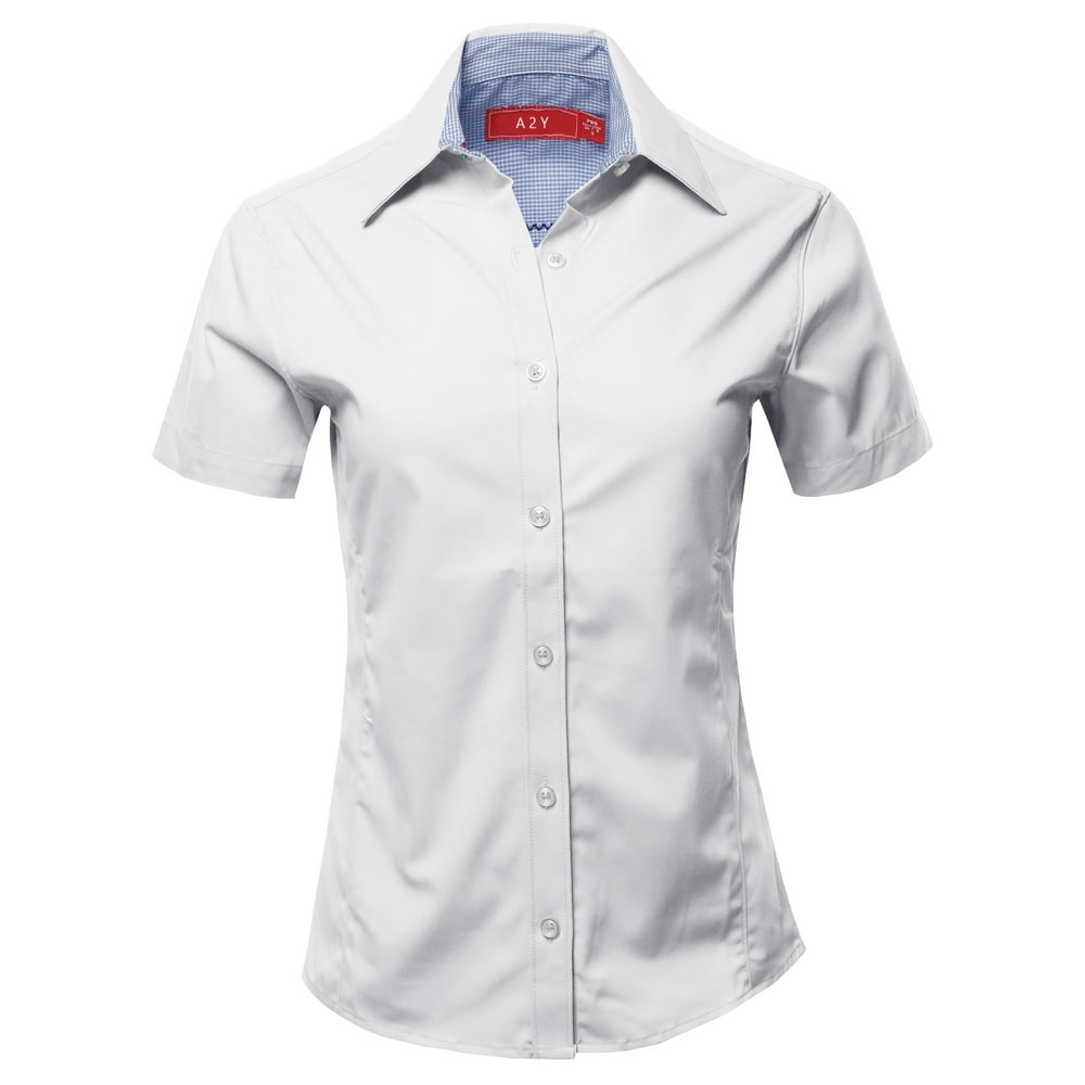 A2Y - A2Y Women's Basic Durable Short Sleeve Button Down Business ...