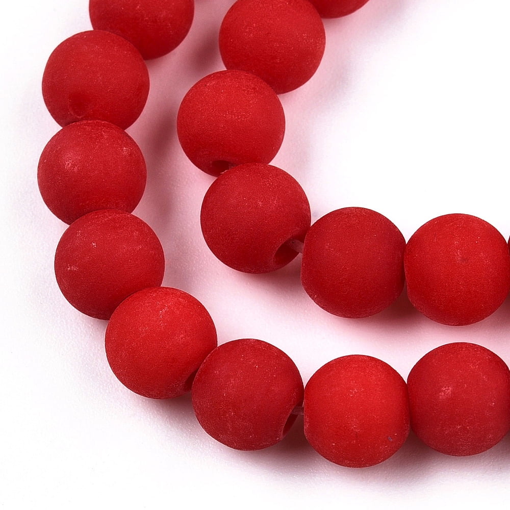Opaque Glass Beads Strands Frosted Round Red 8~8.5mm Hole: 1.5mm about 51~53pcs/strand 14.96 inch~15.55 inch(38~39.7cm)